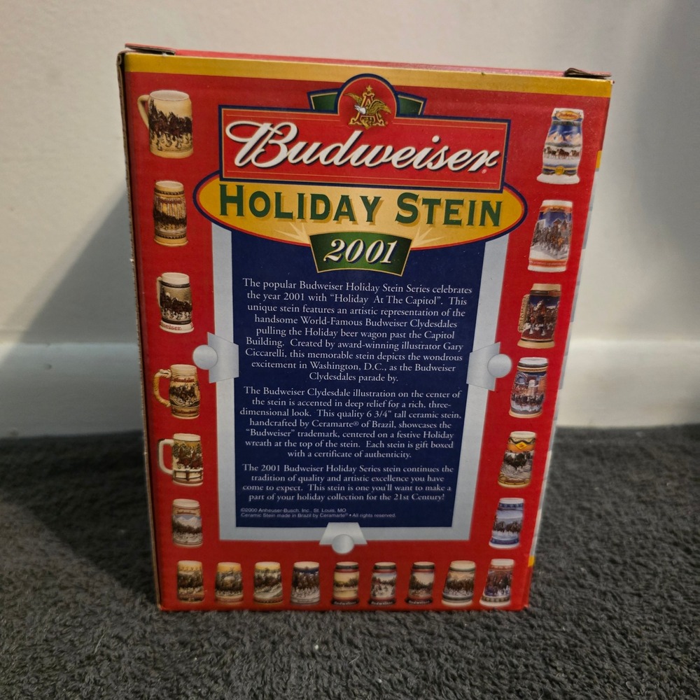 Budweiser Holiday Stein 2001 Holiday at The Capitol CS455 Clydesdales Ceramic - Picture 3 of 6